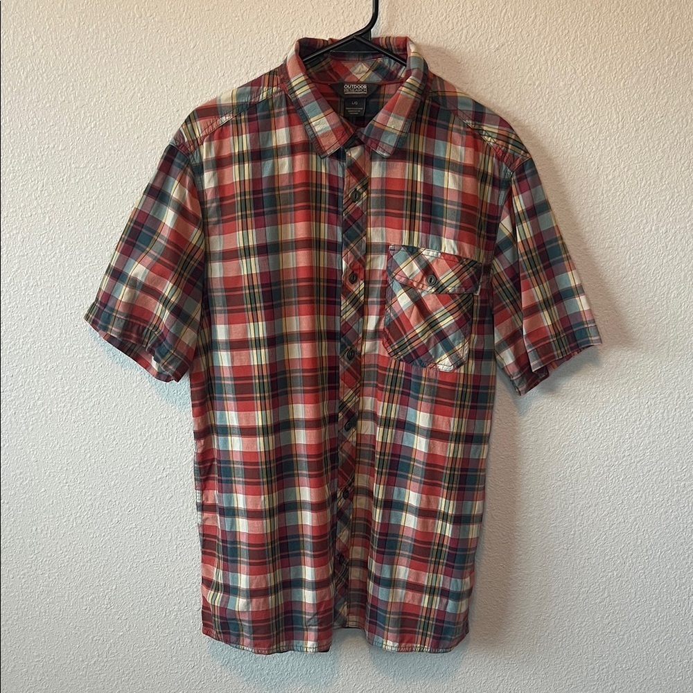 Outdoor Research Pale Ale Short Sleeve Button Down Shirt Red Plaid Size Large
